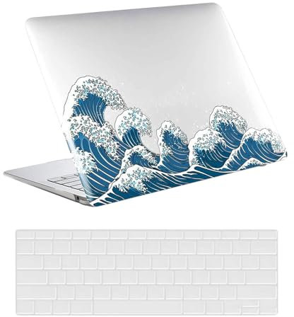 Custodia Compatibile con Nuovo Macbook Pro 15 pollici 2019 2018 2017 2016 con Touch Bar e Touch ID A1990 A1707, Case Rigida Protettivo Plastica Copertina & Tastiera Cover, Onda marina