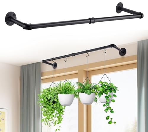 Plant Hanger Rod Indoor - Max. Load 44 lb Hanging Plant Bar, 34.2in Black Metal Holder Rod for Wall Ceiling Decor Shelves, 1 Pcs (Pot Chain & Plants Not Included)