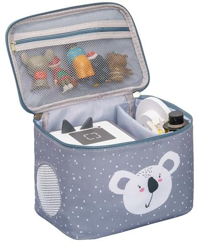 Liebeszeug® Tasche für Toniebox - Aufbewahrungtasche für Musikbox, Tonies Hörfiguren, Kopfhörer, Ladegerät und Zubehör – Transporttasche für Tonie – Reisetasche, Muster Koala, Farbe Grau.