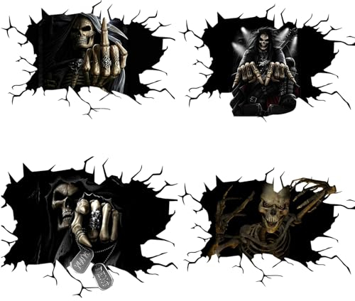 4 Pezzi le Crepe del Teschio 3D Escono Interessanti Adesivi per Auto per Coprire I Graffi Dell'Auto Adatti per le Porte Delle Pareti Delle Moto Auto Camion Camper