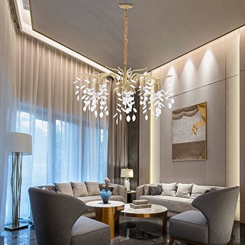 K9 Kristall Kronleuchter Golden Kristallleuchter Zweig Deckenleuchte Kreativ Lüster Pendelleuchte Beleuchtung Lichter Verzweigte Deckenlampe Hängelampe für Wohnzimmer, Schlafzimmer, Esszimmer, Flur