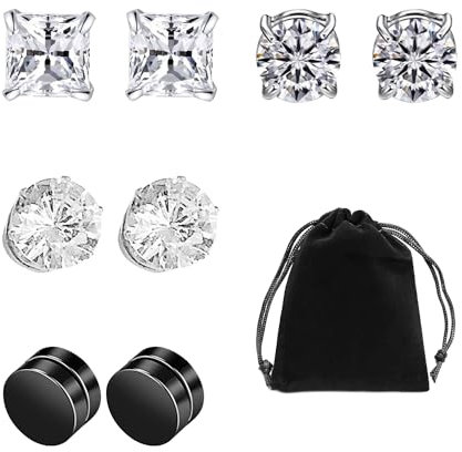 8 pendientes magnéticos, 1 bolsa de almacenamiento, pendientes magnéticos de cristal, pendientes redondos de acero de titanio, joyería de moda, adecuados para citas, fiestas y uso diario, cobre, acero