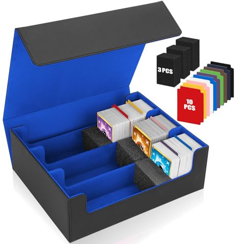 AOBOPLE Sammelkarten-Aufbewahrungsbox für 1800+ Karten, PU Leder Magnetische Karten Deck Box mit 10 Trennwänden, Commander Karten Box für TCG MTG und Sports Karten (1800+ Schwarz Blau)