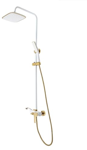 Duschset Regendusche Handbrause und Armatur Wandmontage Duschsystem Duscharmatur Komplettset Set (Weiß und Gold)
