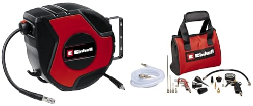 Einhell Druckluft-Schlauchtrommel TC-PH 150 (Schlauchlänge 15 m + 1,5 m Anschlussschlauch, Schlauchinnendurchmesser 9 mm, max. Betriebsdruck 16 bar, inkl. Wandhalterung und 15 tlg. Druckluftset)