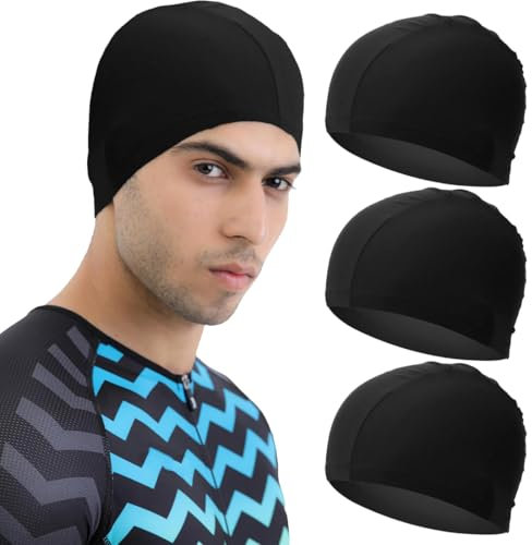 TEOZBLU 3 piezas Gorros De Natación Elásticos, Gorros Piscina Tela, para Hombres y Mujeres, Natación Elásticos Gorro de Baño para