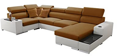 All4All Ecksofa mit Schlaffunktion Passe 335 cm x 205 cm - Wohnlandschaft U-Form - Schlafsofa mit Bettkasten - XXL Sofa - Groß - Gewebe mit Kunstleder -Gelb/Weiß - Rechte Seite 26
