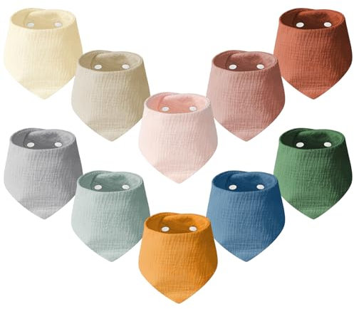 HOTUT Musselin Halstuch Baby,10 Stück Baby Dreieckstuch Lätzchen,Baumwoll Halstuch mit 2 Verstellbare Druckknöpfe, Geschenk zur Geburt für Junge und Mädchen