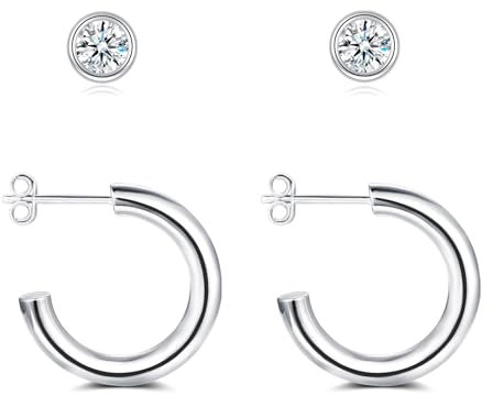Loutade Creolen Silber 925, 2 Paare Damen Ohrringe Stecker Set, Hypoallergen Leichte Silber Steck Creolen, Knorpel Schlafen Ohrstecker für Mehrere Piercings