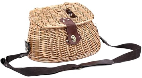 Kalastussaari Fischerei Creel -Korb, Weidenpicknickkorb mit Deckel und Verstellbarer Gurte, Korb für gefangene Fische, Vintage Wickerkorb für Picknick