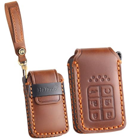 ontto Étui de protection en cuir pour clé de voiture - Porte-clés - Convient pour Honda Civic Accord CRV Odyssey Ridgeline Pilot Clarity HRV Accessoires - 6 boutons A marron