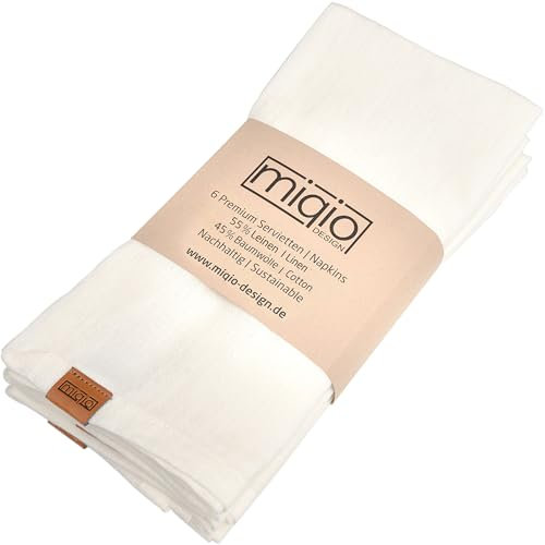 MIQIO® Design Stoffservietten I 6er Set Leinenservietten I 45x45 cm I Stoff-Servietten aus 55% Leinen und 45% Baumwolle I European Flax, GOTS und Ökotex Zertifiziert I Elfenbein (Ivory)