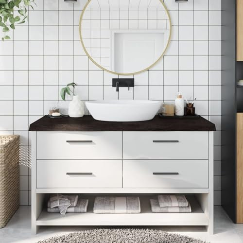 Iiaky Encimera de baño encimera Cocina Madera encimera baño Madera encimera Madera Maciza Madera Maciza tratada Gris Oscuro 140x60x6 cm