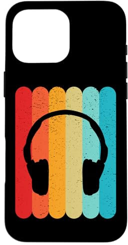 Carcasa para iPhone 16 Pro Max Auriculares Silhouette Retro Vintage Líneas 70s 80s Distressed