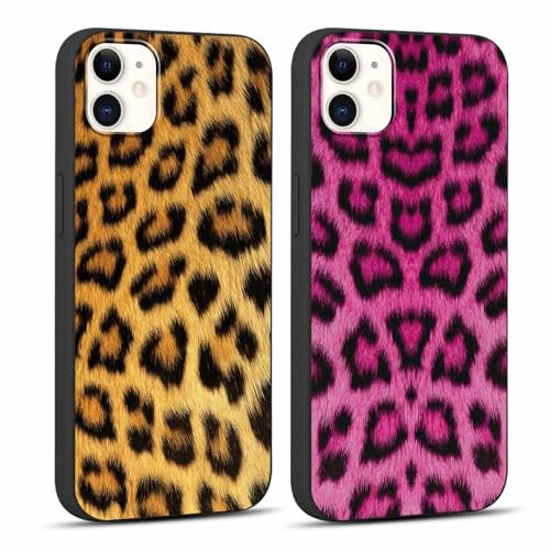 RUMDEY 2 Pack Cute Cheetah Print for iPhone 11 6.1 Phone Case, Luxury Leopard Pattern Design Cases Soft Silicone Slim TPU Shockproof Bumper Protective Cover for Women Girls-Yellow & Pink