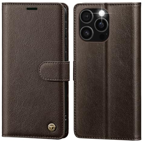 CASBST Mobile Phone Case for iPhone 16 Pro Case, High-Quality Leather Protective Case, Foldable with Card Slot, Stand Function, Magnetic for iPhone 16 Pro, Flip Case for iPhone 16 Pro, Brown