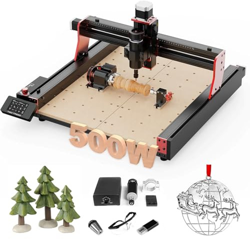 Twotrees TTC450 Pro 500W 4-Achsen CNC Router CNC Arbeitsbereich 460 x 460 x 80 mm zum Gravieren, Schneiden von MDF, Acryl, Massivholz Nylon mit 360° Rotierende Walze