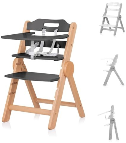 Chipolino Kinderhochstuhl Cacao Holz, Treppenstuhl, Beinstütze, klappbar, Gurt, Farbe:grau
