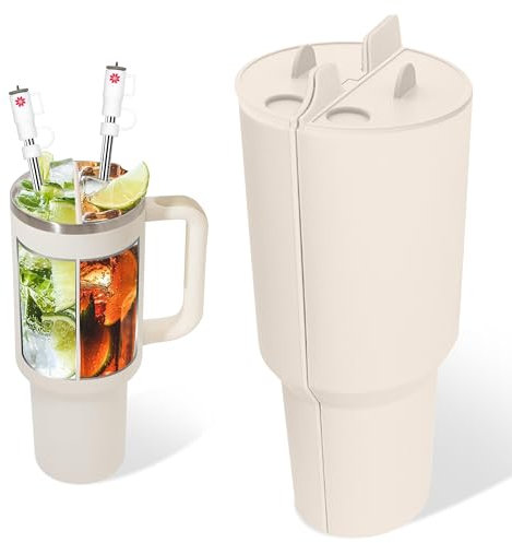 GROBRO7 3Pcs Drink Separator Stanley Cup Liner, 40oz Rose Quartz Silicone Beverage Liner with 2Pcs Stanley Straw Cover, 2 in 1 Inner Divider Section Tray Tumbler Split Insert for Juice Coffee Tea
