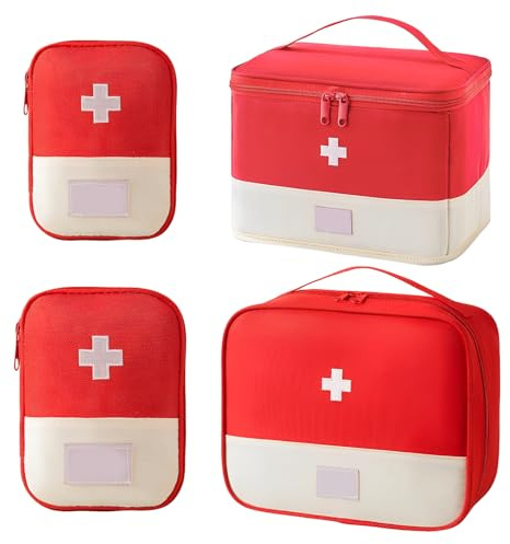 CHENKEE Borsa per Medicinali, 4 Pezzi Borsa per Medicinali da Viaggio,Porta Medicinali da Viaggio, Adatto per la Casa, l'ufficio e i viaggi(Rosso Set di 4 Pezzi)