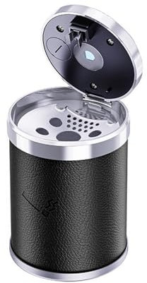 Geoyien Cendrier Voiture, Lumière LED Automatique, Cendrier en Cuir Coupe Vent, Cendrier de Voiture avec Couvercle, Cendrier de Voiture Ignifuge pour Voiture ou Voyage, Maison, Bureau, Noir