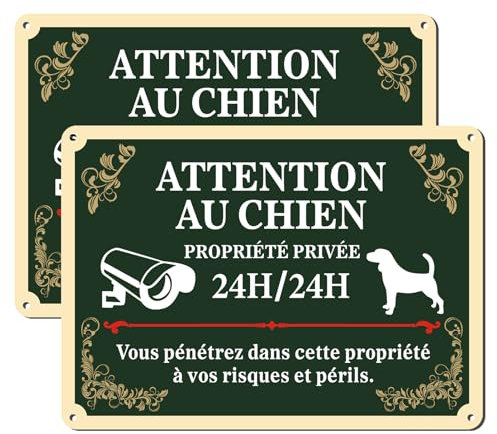 Phyabe Panneau Attention au Chien Vidéo Surveillance 24h/24 Aluminium - 2 Pièces, 25 x 18cm Panneau De Signalisation Propriété Privée, Résistant aux UV, Imperméable
