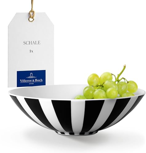 Villeroy & Boch - Memphis Collection bol grand rayé noir/blanc, résistant au lave-vaisselle/au four à micro-ondes, plat creux, design géométrique, bol pour salade ou fruits, porcelaine Premium