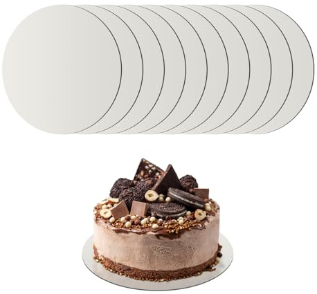 Gute 10 Stück Silber Cake Board 25cm Rund,3mm Pappe,Tortenplatte,10 Zoll | Dicke stabile Pappe, edle Silberoptik, geeignet für alle Backwaren, ideal für Präsentation und Transport