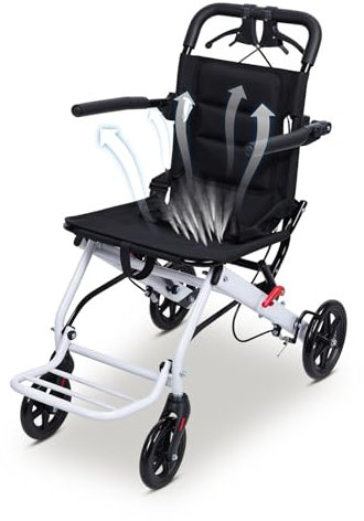 Fauteuil roulant de voyage ultra léger et pliable - Avec poignées coulissantes - Pour adultes (6,8 kg) - Double freins - Léger - Pour personnes âgées - Blanc