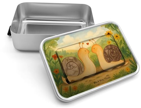 Mr. & Mrs. Panda Lunchbox Schnecken Liebe Design - Geschenk, Vesperbox, Verliebt, Paar, Brotdose Metall, Snackbox, Zufrieden, Pärchen, Hocheitstag, glücklich, Metallbox, Lunchdose