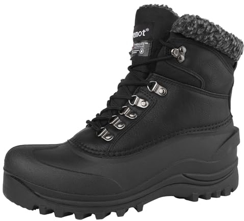 riemot Herren Winter Schneestiefel, warm gefütterte Stiefel mit 3M Einlegesohle, wasserabweisendes PU Obermaterial, wasserdichte TPR Schale, rutschfeste Winterstiefel für Schnee & Alltag Schwarz EU46