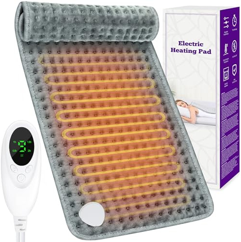 Heizkissen mit Abschaltautomatik für Rücken Nacken Schulter, Wärmekissen Elektrisch Heizdecke Klein 9 Temperaturstufen 4 Zeiteinstellungen, Wärmematte Elektrische Heizdecke Waschbar 30 x 60 cm, Grau