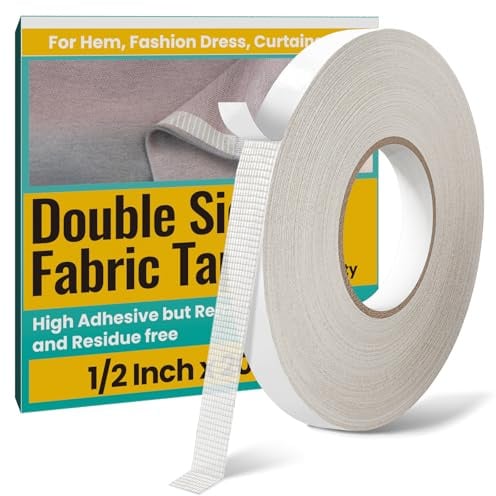 Weiße doppelseitiges Klebeband zum Säumen ohne Nähen stark 13mm*60m | Stoffund Lederklebeband, aufklebbares Klebeband,kein Bügeln,Kleben,Ändern und Säumen erforderlich,leicht zu entfernen