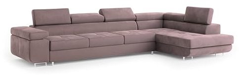 Masseno Ecksofa Vicente M R-S mit Schlaffunktion L-Form, Glamour Sofa mit Bettkasten, Wohnzimmersofa, Couch, Soffa, Bettsofa, Couchgarnitur - Flieder, Monolith 62