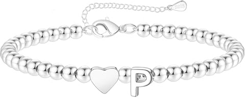 Koemore Silver 925 Bracelet for Women Initial Bracelets A-Z Heart Bead Jewellery Christmas Birthday Gift For Girls Friends