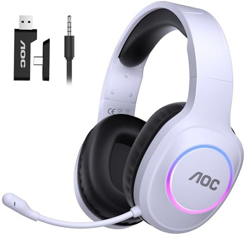 AOC Wireless Gaming Headset for PC, PS5, Bluetooth 5.4 & 2.4GHz Low Latency Gaming Headset with Mic, Noise Canceling, 7.1 Virtual Surround, 45H Long Battery Life, USB-C Fast Charging- Black Red | Bluetooth 5.4, 2.4GHz Low Latency, Noise Canceling, 7.1 Virtual Surround, 45H Long Battery Life, USB-C Fast Charging