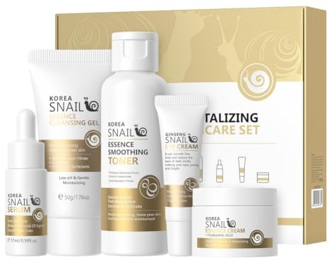 Autmor Snail Mucin Skin Care Set - 5 Piece Face Care Set with Snail Cream & Serum - Moisturizing Gift Set Includes Cleanser, Toner, Essence, Eye Cream - Skin Care Set for Girls and Women