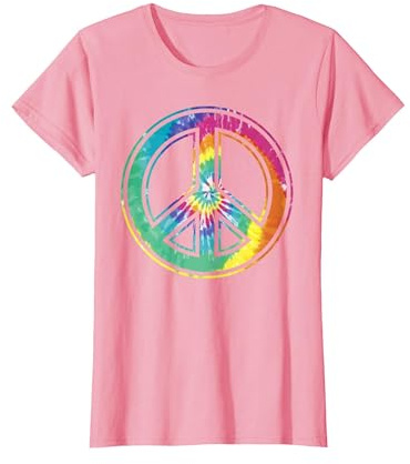 Panneau de Paix Tie Dye, Couleur Pastel, rétro, années 60-70 T-Shirt, Femme, Rose, L