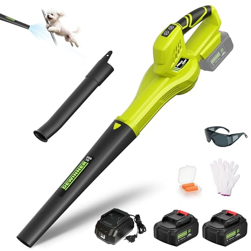 DEWINNER Kabelloser Laubbläser, 2x4,0Ah Akkus, 210 km/h | 6 verstellbare Geschwindigkeiten, 2 abnehmbare Rohre, Komplettset, Profi & Garten, Kompatibel mit Makita-Akkus (Grün)