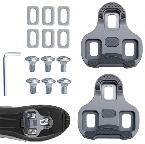 Cale Pied Velo, 15 pièces Pédales pour Vélo, Pedale Velo Route, Cale Chaussure Vélo, Adaptateurs pour Pedales Route, Angle réglable de 4,5°, Convient aux vélos de Route et de Course (Gris)