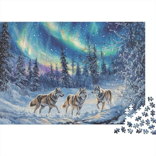 Arctic Wolves Night 1000 Piece Educational Game Three Wolves Walking in Snow for Adults Teens Premium 100% Recycled Board 52x38cm/1000pcs