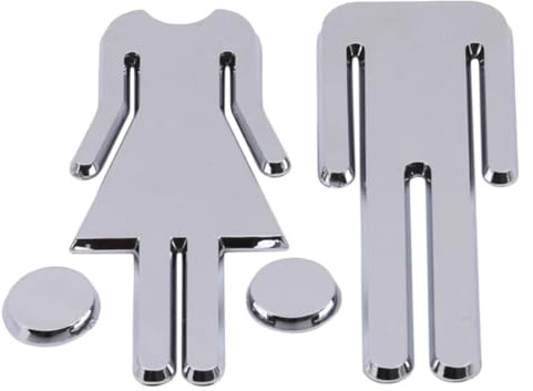 Panneaux de toilettes hommes/femmes, Panneaux de toilettes mâles et femelles, Plaque miroir en plastique, mur porte salle bains multicolore 12x(3.8-4) cm(Bright Silver)