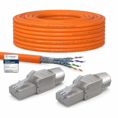 RedStar24 Cat 7 Kabel 15m mit 2x RJ45 Steckern werkzeuglos, Kupfer LAN Verlegekabel 1000MHz AWG23/1, S/FTP PIMF, PoE 10Gbit Ethernet Netzwerkkabel