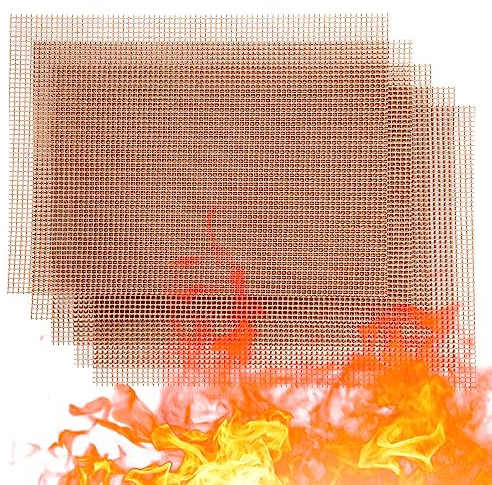 OSVINO Beige BBQ Grill Mesh Mat 5 Pack Non-Stick Reusable Grill Mats 40x30cm Outdoor Barbecue Baking Accessories Works on Gas Charcoal Electric Grill for Grilling Meat, Fish, Steak, Vegetables