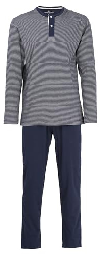 TOM TAILOR Herren Pyjama, Schlafanzug, Shirt und Hose, Langarm, Baumwolle, Single Jersey, blau gestreift
