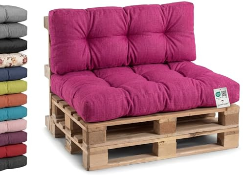 Gutekissen® Palettenkissen, Gartensofakissen, Gesteppte Kissen gefüllt mit granuliertem Poulirette-Schaum, viele Farben und Größen PPI (Sitzkissen 120x60, gesteppt Pink)