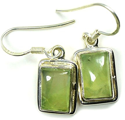 Jewelryonclick Ohrringe, natürliche rechteckige Form, Prehnit, elegant, Sterlingsilber, Hakenverschluss, handgefertigt