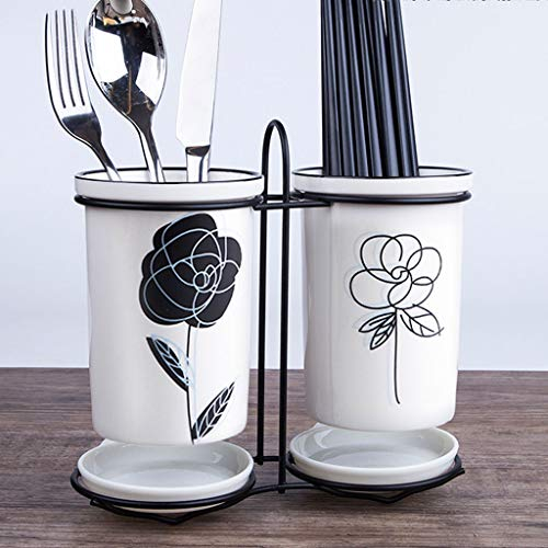 Escurrecubiertos cubertería escurridor Organizador de Cubiertos– Portacubiertos para Cocina o Mesa de Comedor Organizador de cocina para encimera,soporte para cubiertos redondo,De cerámica,Blanco