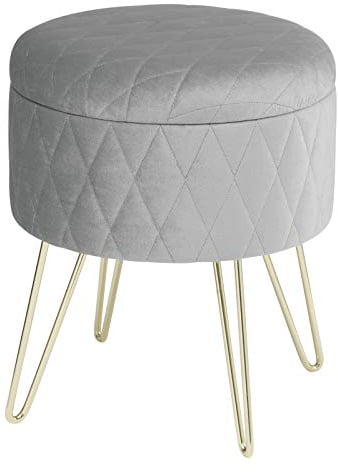 WOLTU Sitzhocker mit Stauraum Polsterhocker Samtstoff Golden Metallbeine, Kleiner Hocker Spielzeugkiste 31,5 x35cm, gepolsterte Fußhocker Abstellhocker, bis 150KG belastbar, Hellgrau