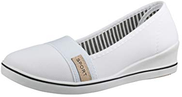 Elara Damen Ballerina Pumps mit Keilabsatz Chunkyrayan 483 White-38